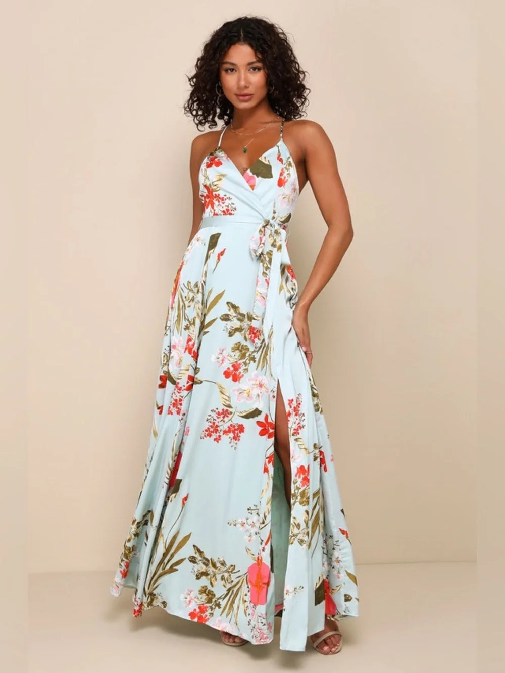Lulus Still The One, light blue wrap dress - Picture 2 of 4